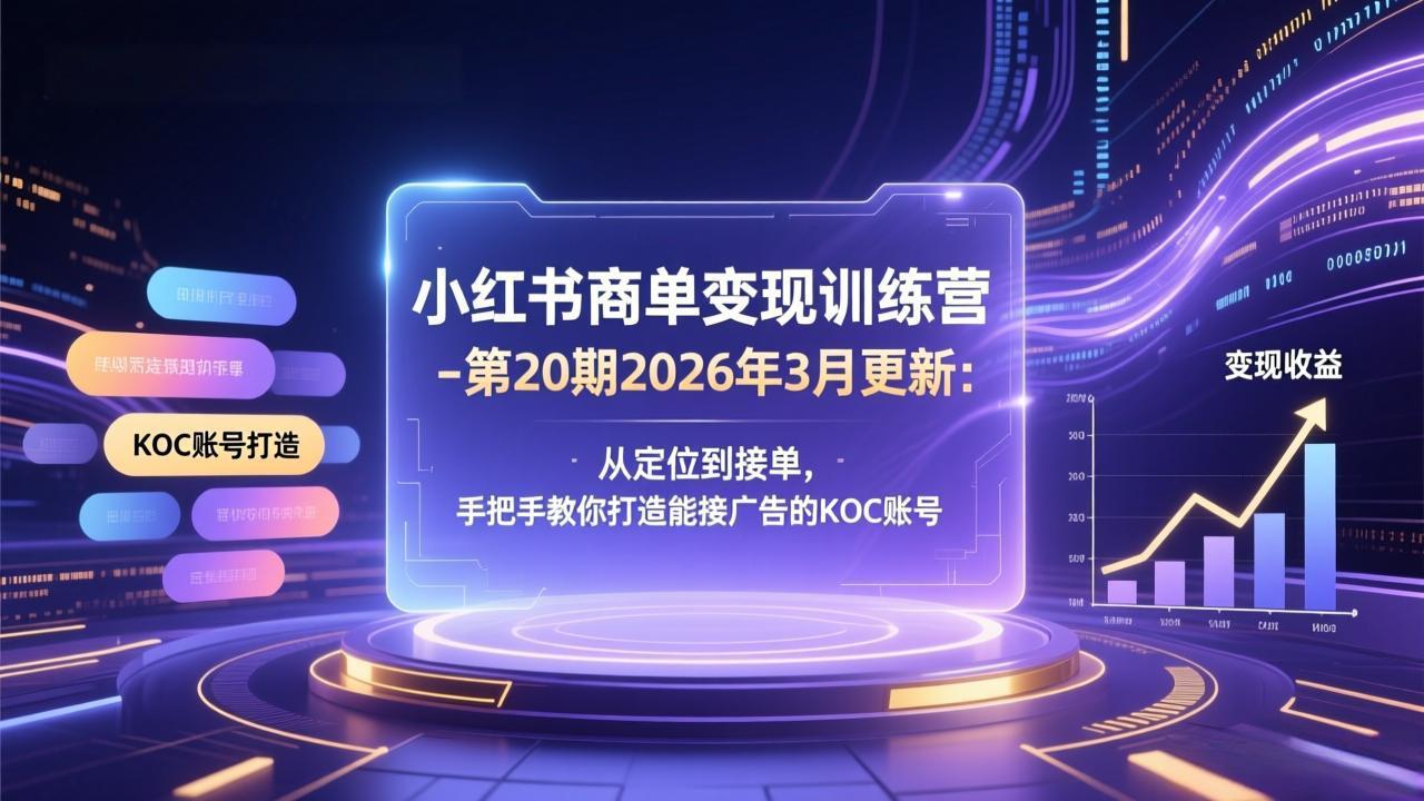 小红书商单变现训练营-第20期26年3月更新：从定位到接单，手把手教你打造能接广告的KOC账号-知芽创业社