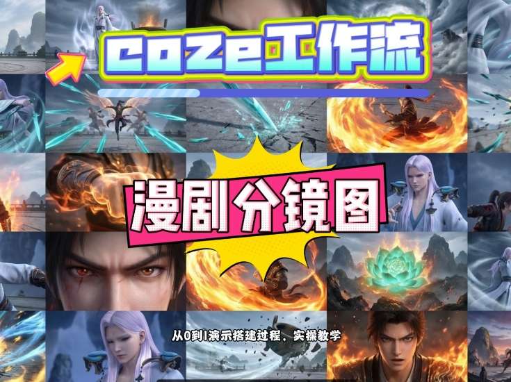 通过Coze工作流，制作《动漫分镜图》，两分钟制作完成25宫格分镜图，从0到1演示搭建过程，实操教学-知芽创业社