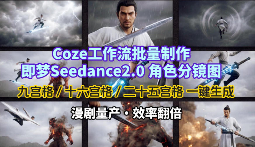 Coze工作流批量制作即梦Seedance2.0角色分镜图，九宫格-十六宫格-二十五宫格一键生成，漫剧量产，效率翻倍-知芽创业社