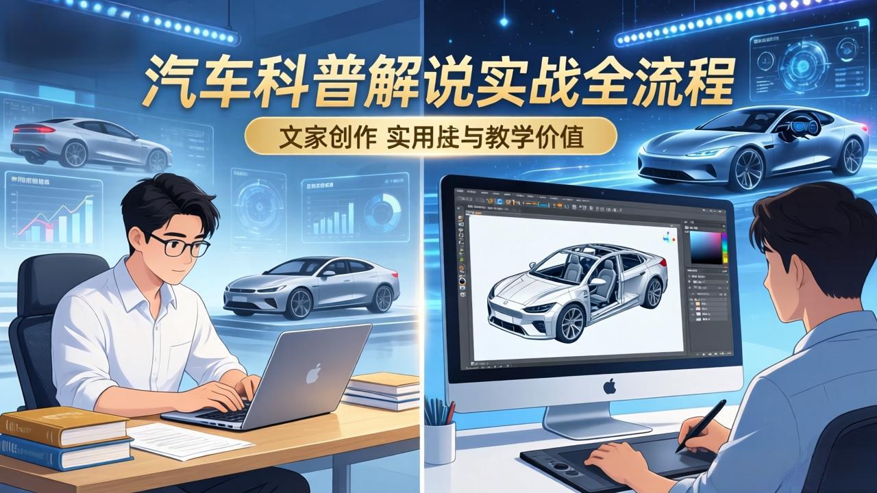抖音汽车科普解说实战：文案+动画+画面处理+去水印全流程，打造专业汽车科普视频-小艾项目网