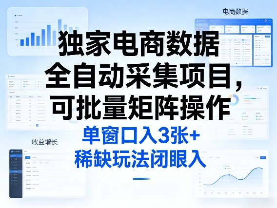 独家电商数据全自动采集项目，可批量矩阵操作，单窗口日入3张+，稀缺玩法闭眼入【揭秘】-小艾项目网
