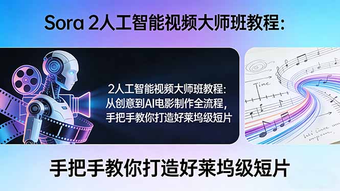 Sora 2人工智能视频大师班教程：从创意到AI电影制作全流程，手把手教你打造好莱坞级短片-小艾项目网