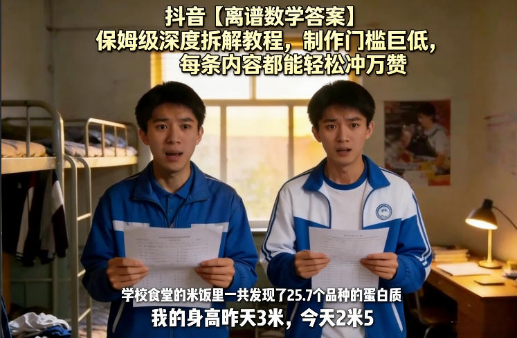 抖音【离谱数学答案】保姆级深度拆解教程，制作门槛巨低，每条内容都能轻松冲万赞，附详细步骤-小艾项目网