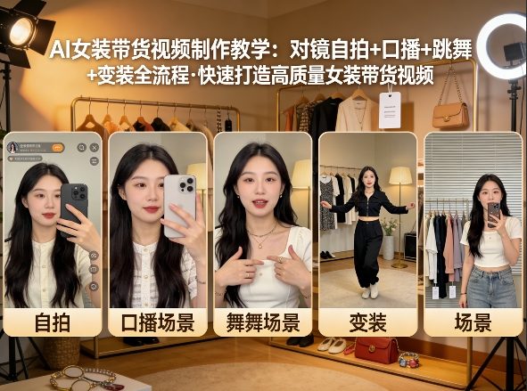 AI女装带货视频制作教学，对镜自拍、口播、跳舞、变装全流程，快速打造高质量女装带货视频-小艾项目网