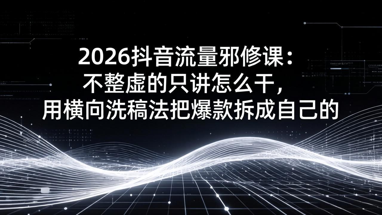 2026抖音流量邪修课：不整虚的只讲怎么干，用横向洗稿法把爆款拆成自己的-小艾项目网