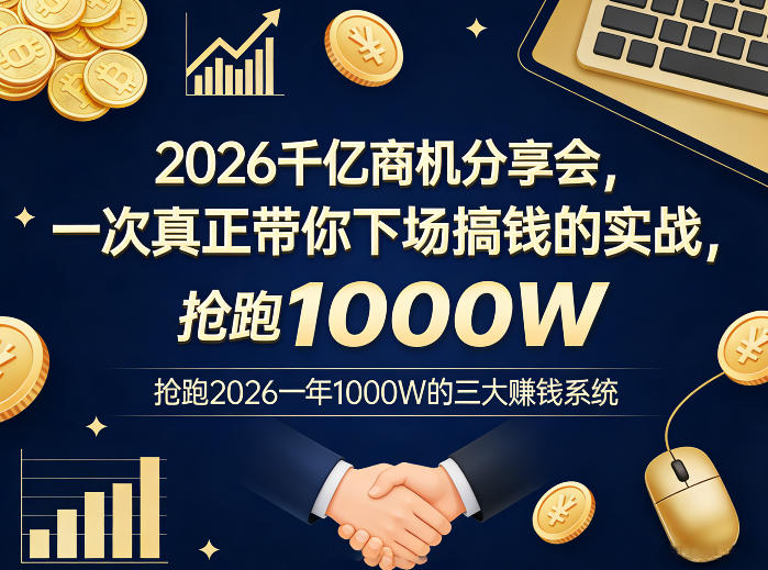 2026千亿商机分享会，一次真正带你下场搞钱的实战，抢跑2026一年1000W的三大賺钱系统-小艾项目网
