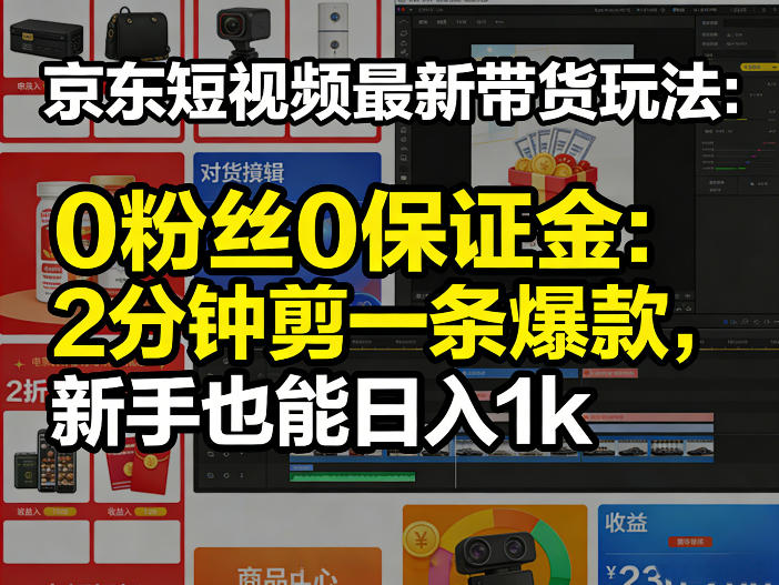 京东短视频最新带货玩法，0粉丝0保证金，2分钟剪一条爆款，新手也能日入1k+【揭秘】-小艾项目网