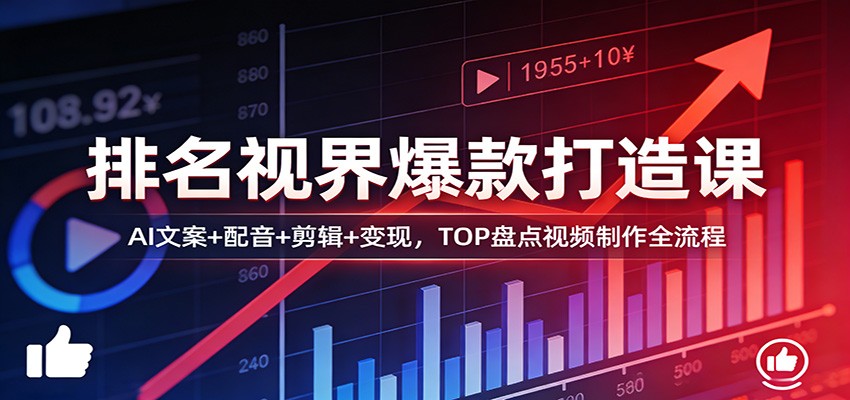 排名视界爆款打造课：AI文案+配音+剪辑+变现，TOP盘点视频制作全流程-小艾项目网
