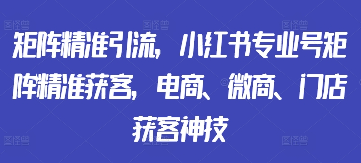 矩阵精准引流，小红书专业号矩阵精准获客，电商、微商、门店获客神技-知芽创业社