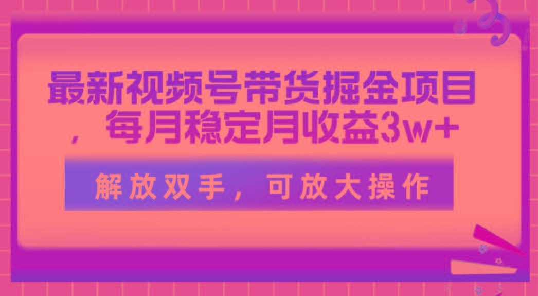 最新视频号带货掘金项目，每月稳定月收益3w+，解放双手，可放大操作-知芽创业社