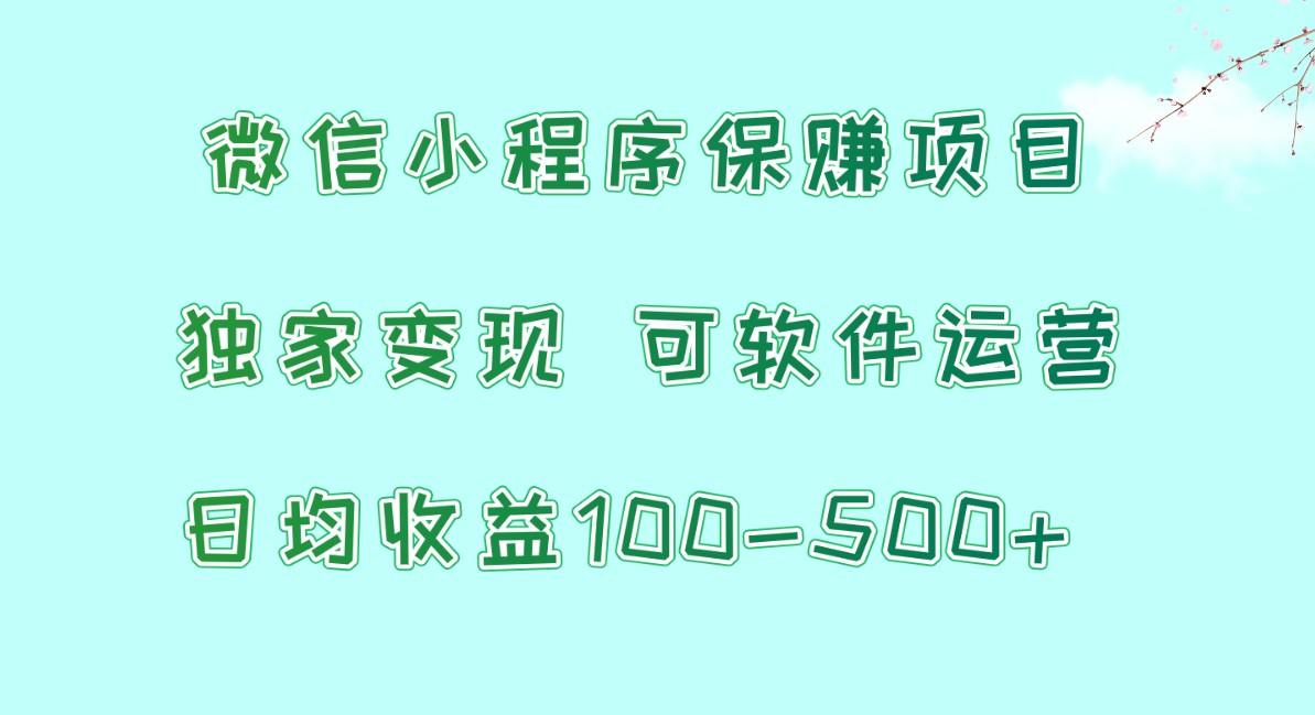 微信小程序保赚项目，日均收益100~500+，独家变现，可软件运营-知芽创业社