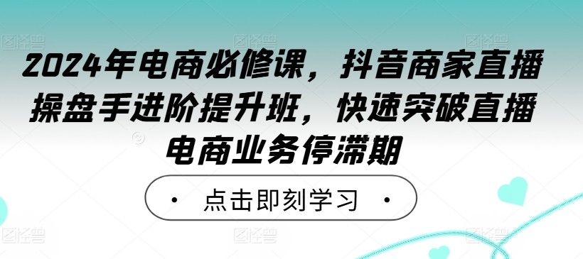 2024年电商必修课，抖音商家直播操盘手进阶提升班，快速突破直播电商业务停滞期-知芽创业社