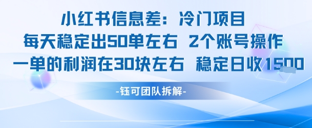 小红书信息差冷门项目一单利润30块每天稳定1.5k左右2个账号操作-知芽创业社