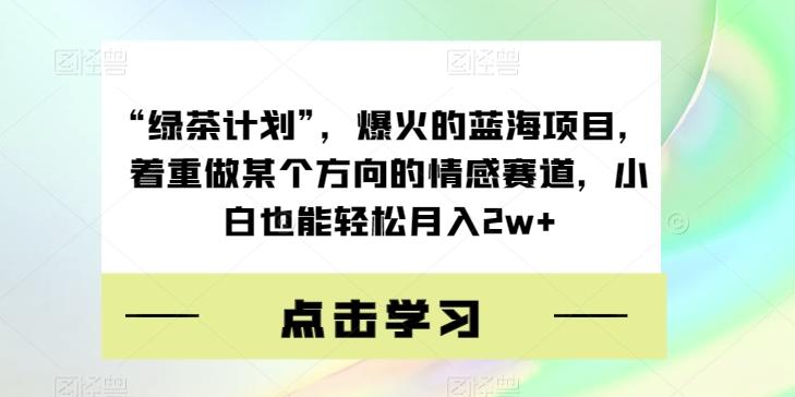 “绿茶计划”，爆火的蓝海项目，着重做某个方向的情感赛道，小白也能轻松月入2w+【揭秘】-知芽创业社