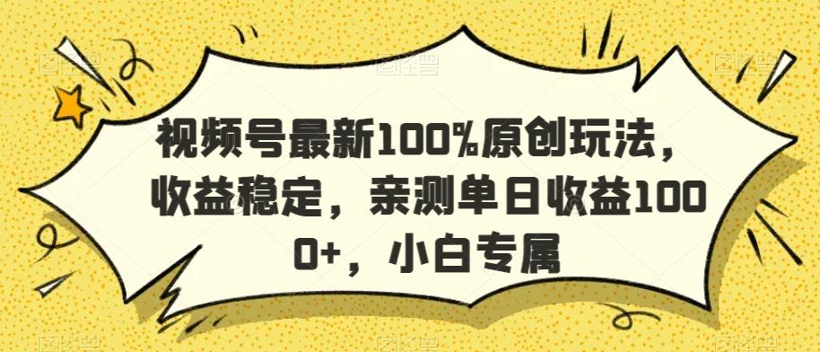 视频号最新100%原创玩法，收益稳定，亲测单日收益1000+，小白专属【揭秘】-知芽创业社