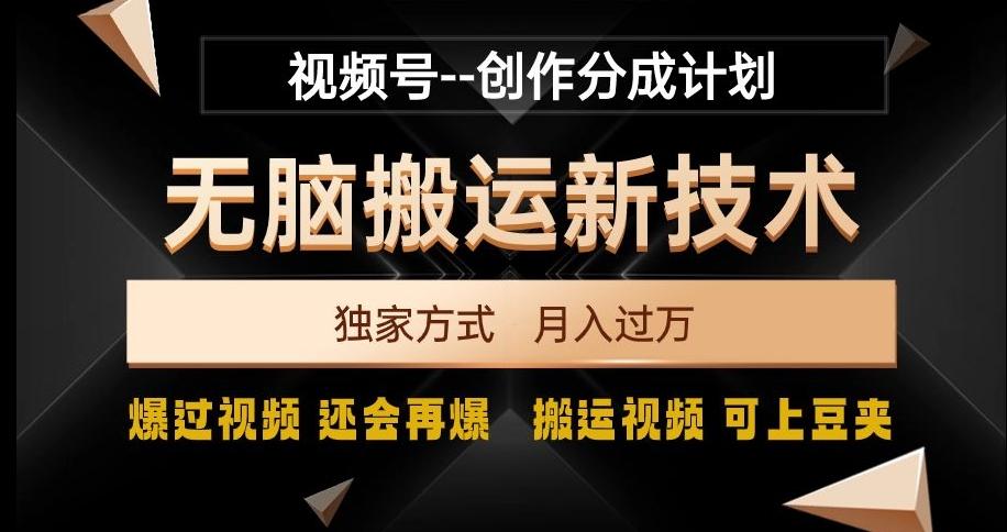 视频号无脑搬运新技术，破原创壕流量，独家方式，爆过视频，还会再爆【揭秘】-知芽创业社