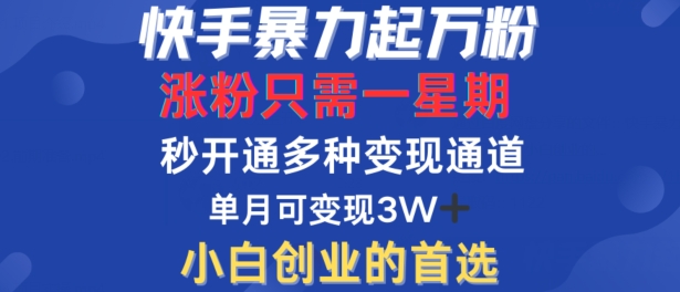 快手暴力起万粉，涨粉只需一星期，多种变现模式，直接秒开万合，单月变现过W【揭秘】-知芽创业社