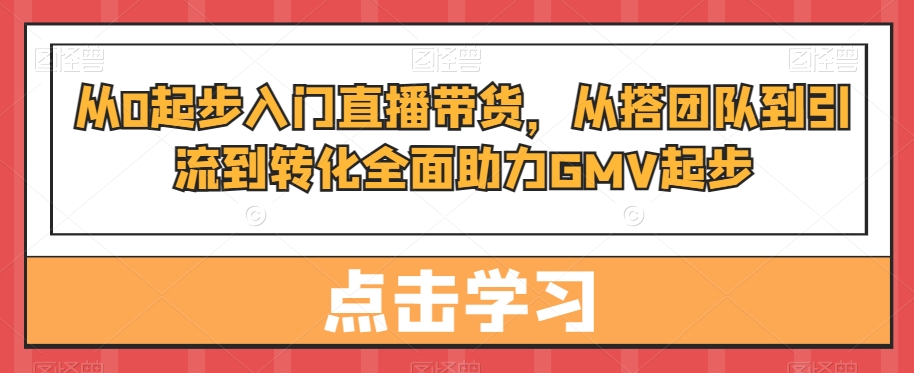 从0起步入门直播带货，​从搭团队到引流到转化全面助力GMV起步-知芽创业社