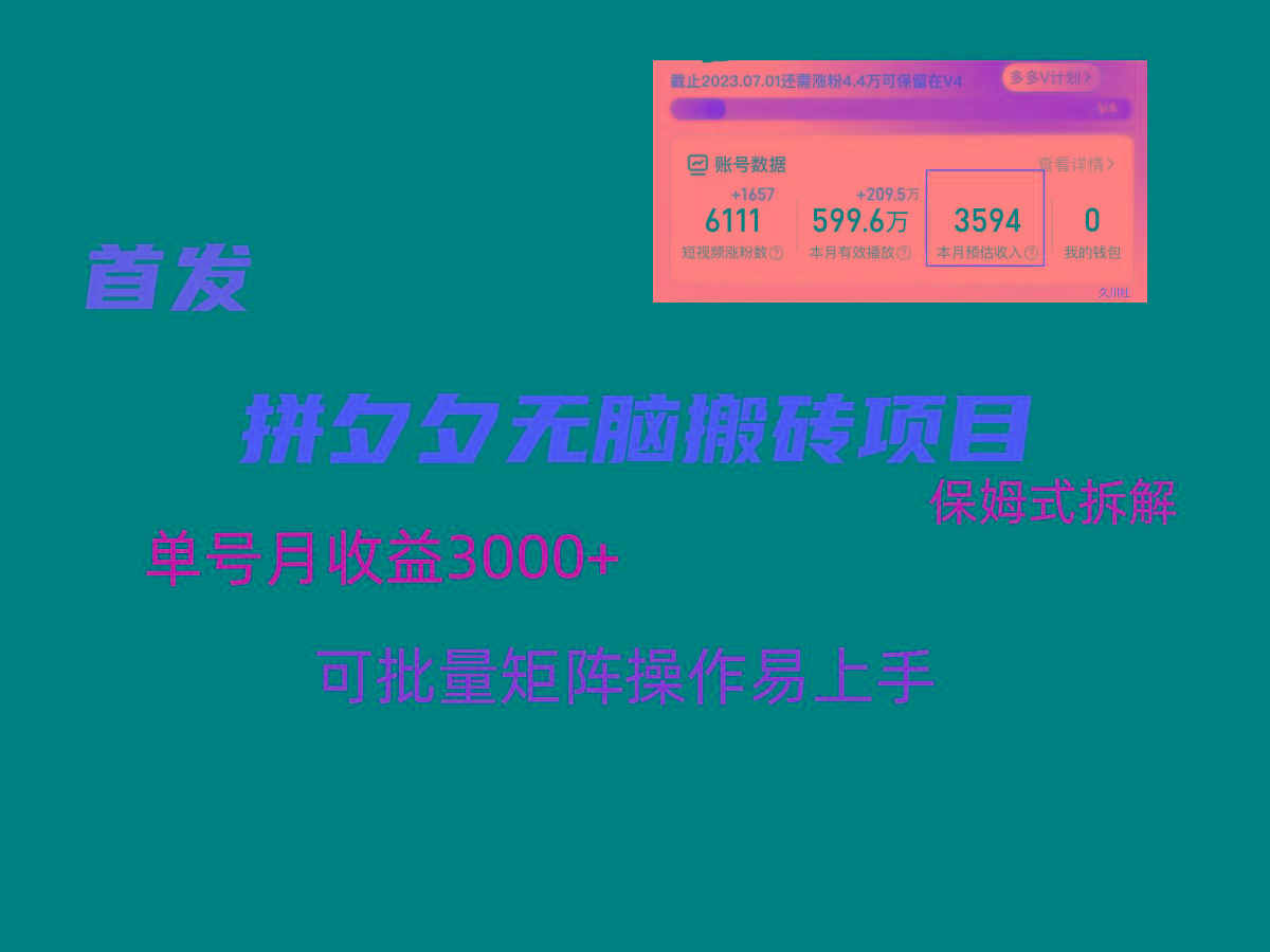 拼夕夕无脑搬砖，单号稳定收益3000+，保姆式拆解-知芽创业社