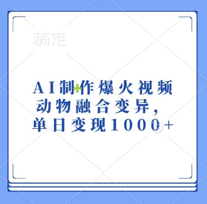 AI制作爆火视频，动物融合变异，单日变现1k-知芽创业社