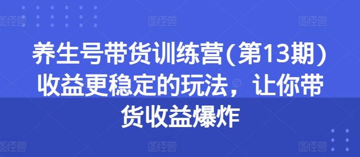 养生号带货训练营(第13期)收益更稳定的玩法，让你带货收益爆炸-知芽创业社