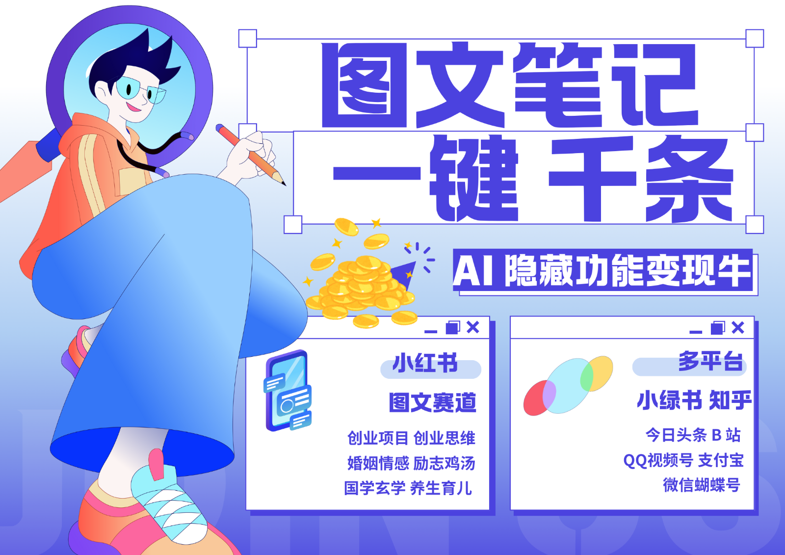 1键生成数千条图文 创业国学 秒生笔记 小红书小绿书图文 轻松引流 变现30000+-知芽创业社