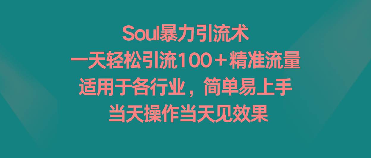 Soul暴力引流术，一天轻松引流100＋精准流量，适用于各行业，简单易上手！-知芽创业社