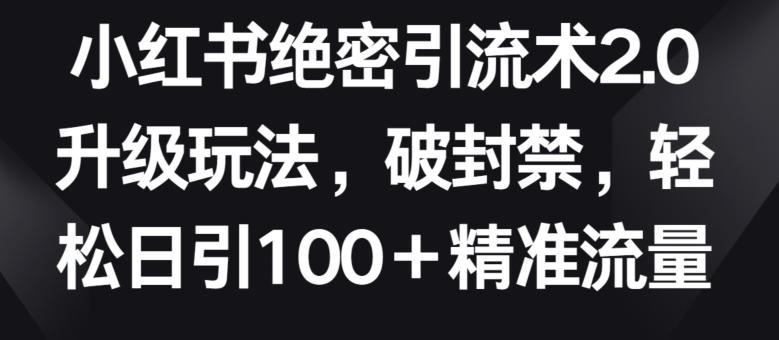 小红书绝密引流术2.0升级玩法，破封禁，轻松日引100+精准流量【揭秘】-知芽创业社