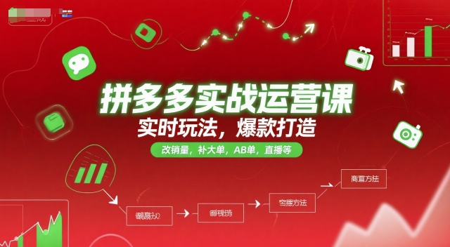 拼多多实战运营课，实时玩法，爆款打造，改销量，补大单，AB单，直播等(更新2025月)-知芽创业社