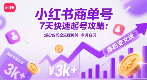 小红书商单号7天快速起号攻略：爆粉变现全流程拆解，单月变现3k+-知芽创业社