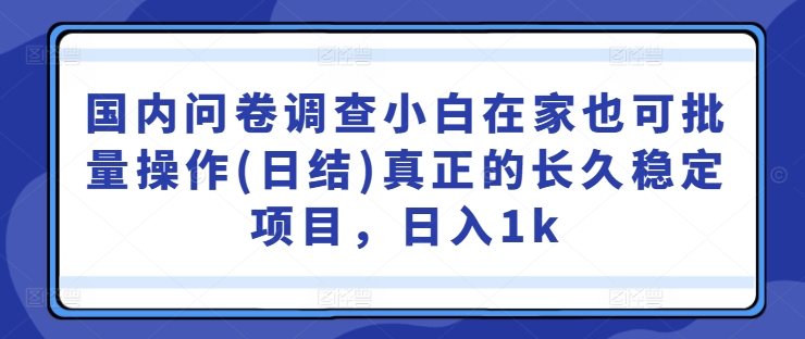 国内问卷调查小白在家也可批量操作(日结)真正的长久稳定项目，日入1k【揭秘】-知芽创业社