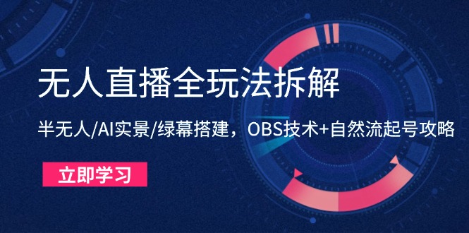 无人直播全玩法拆解：半无人/AI实景/绿幕搭建，OBS技术+自然流起号攻略-知芽创业社