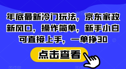 年底最新冷门玩法，京东家政新风口，操作简单，新手小白可直接上手，一单挣30【揭秘】-知芽创业社