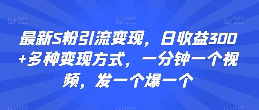 最新S粉引流变现，日收益300+多种变现方式，一分钟一个视频，发一个爆一个【揭秘】-知芽创业社