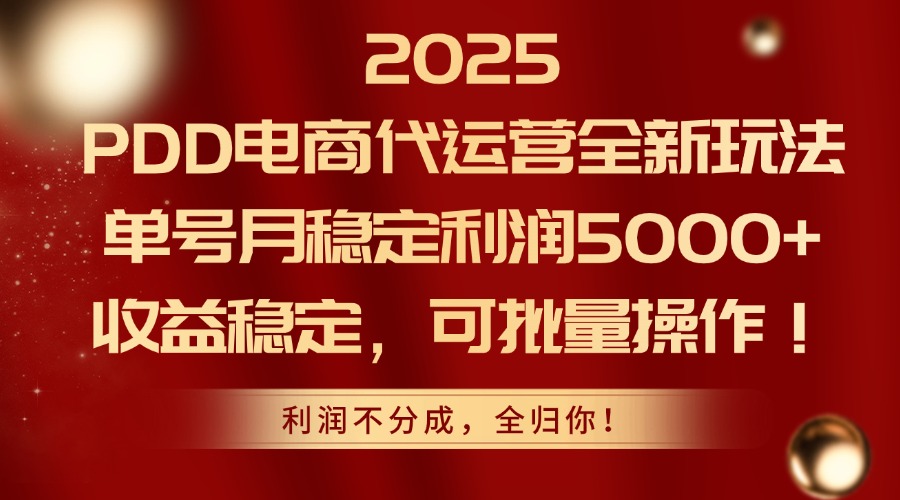 2025PDD电商代运营全新玩法，单号月稳定利润5000+，收益稳定，可批量操作-知芽创业社