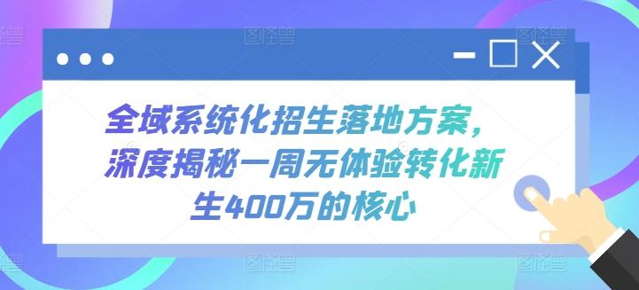 全域系统化招生落地方案，深度揭秘一周无体验转化新生400万的核心-知芽创业社