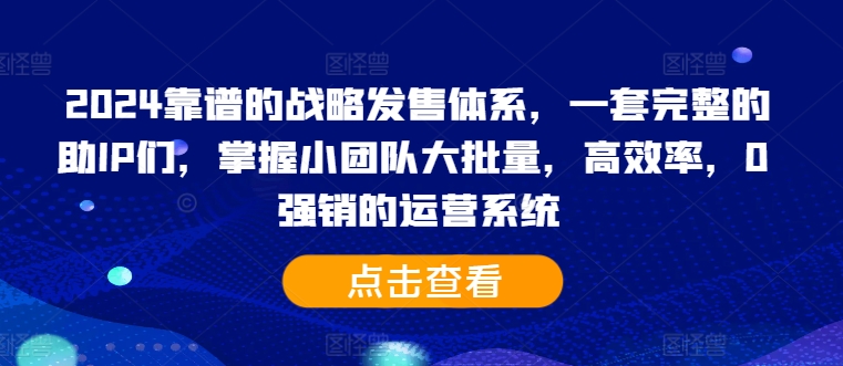 2024靠谱的战略发售体系，一套完整的助IP们，掌握小团队大批量，高效率，0 强销的运营系统-知芽创业社