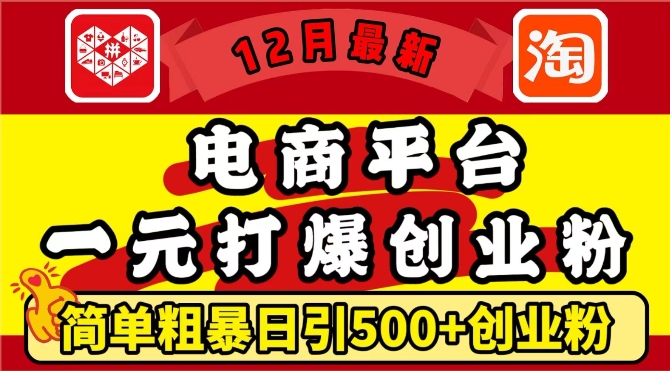 12月最新：电商平台1元打爆创业粉，简单粗暴日引500+精准创业粉，轻松月入过W【揭秘】-知芽创业社