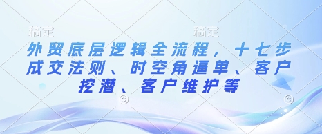 外贸底层逻辑全流程，十七步成交法则、时空角逼单、客户挖潜、客户维护等-知芽创业社