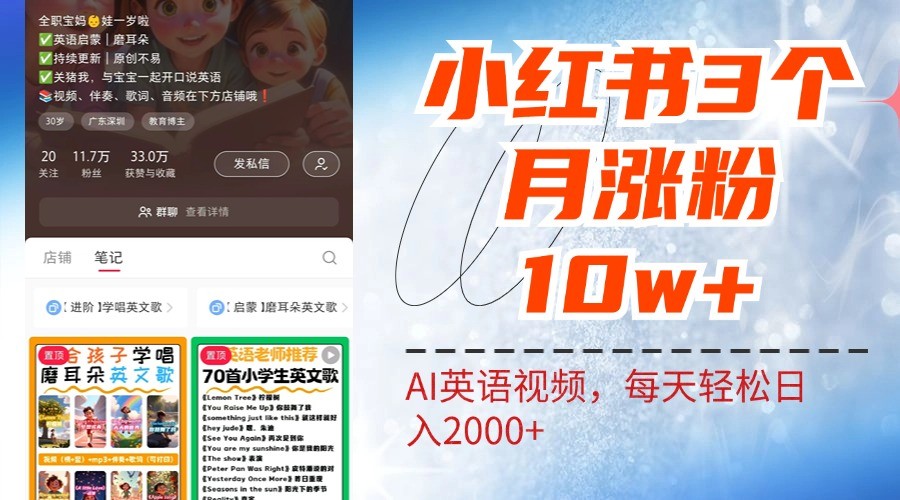 小红书三个月涨粉10W，AI英语视频0成本制作，每天轻松日入2000+-知芽创业社