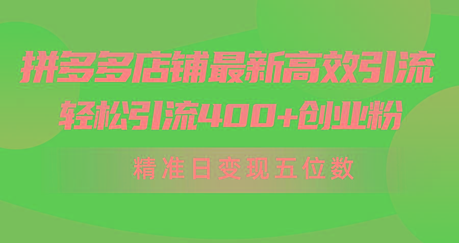 (10041期)拼多多店铺最新高效引流术，轻松引流400+创业粉，精准日变现五位数！-知芽创业社