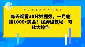 每天观看30分钟视频，一月躺赚1000+美金！保姆级教程，可放大操作【揭秘】-知芽创业社