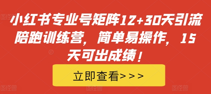小红书专业号矩阵12+30天引流陪跑训练营，简单易操作，15天可出成绩!-知芽创业社