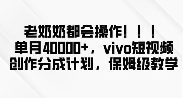 老奶奶都会操作，新平台无脑操作，单月40000+，vivo短视频创作分成计划【揭秘】-知芽创业社