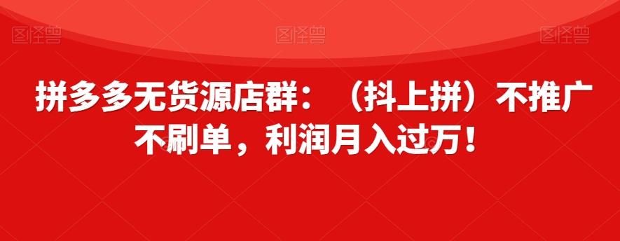 拼多多无货源店群：（抖上拼）不推广不刷单，利润月入过万！【揭秘】-知芽创业社