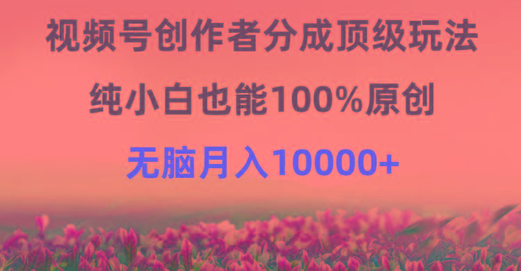 (9608期)视频号创作者分成顶级玩法，纯小白也能100%原创，无脑月入10000+-知芽创业社