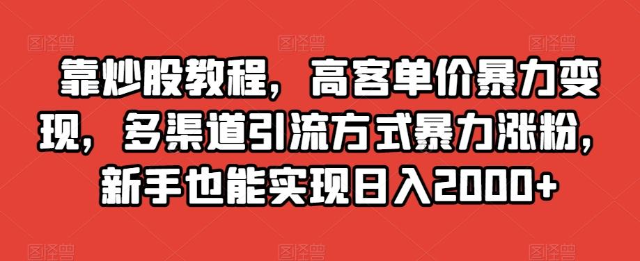 靠炒股教程，高客单价暴力变现，多渠道引流方式暴力涨粉，新手也能实现日入2000+【揭秘】-知芽创业社