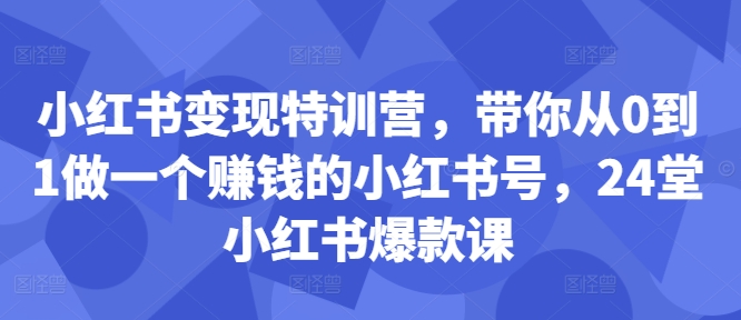 小红书变现特训营，带你从0到1做一个赚钱的小红书号，24堂小红书爆款课-小艾项目网