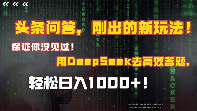 头条问答，刚出的新玩法！保证你没见过！结合Deepseek高效答题，日入1000+-小艾项目网