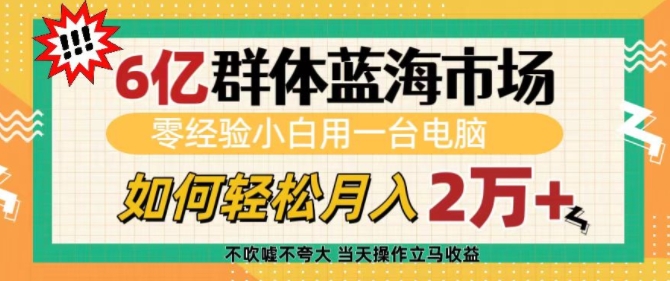 6亿群体蓝海市场，零经验小白用一台电脑，如何轻松月入过w【揭秘】-知芽创业社
